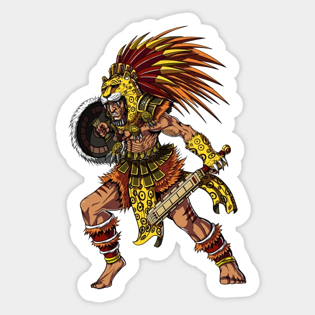 Aztec Jaguar Warrior Sticker by underheaven